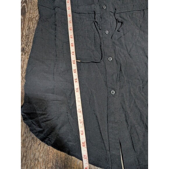 HD in Paris Anthropologie Tie Shirt Dress Button Front XS Black Roll Tab N99 - Picture 10 of 11